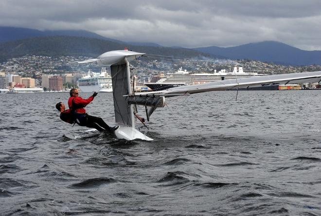 The Crew of Wicked get the big cat back on an even keel. - 2015 Crown Series Bellerive Regatta © Peter Campbell